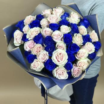 Белая и Синяя Роза 51шт 70см (Эквадор) №  113190
